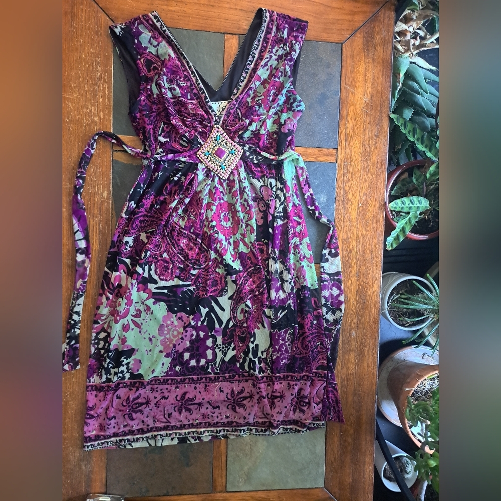 Vintage Purple / Multicolored Y2K Vibes Dress With Beaded Accent Details